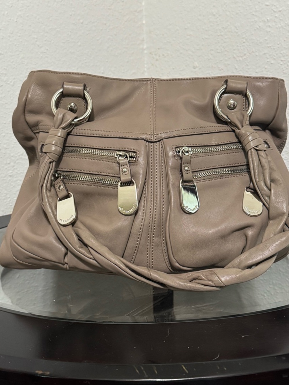 b. makowsky Taupe Braided-Handle Shoulder Bag - Picture 4 of 10
